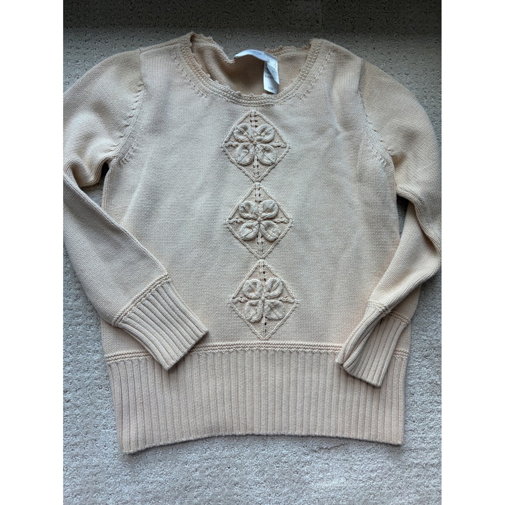 Sweater S Beige 100% Cotton Floral Coquette CottageCore Grandmacore Minimalist
